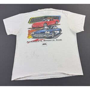 Rare Vintage 90s Chevy Corvette Art Americas Sports Car MBNA White XL Oneita